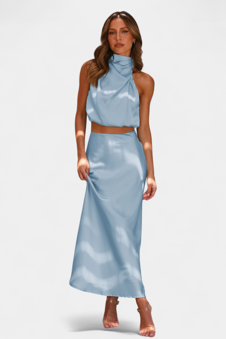 Hanna Ensemble Deux Pièces à Col Halter Drapé et Dos Nu