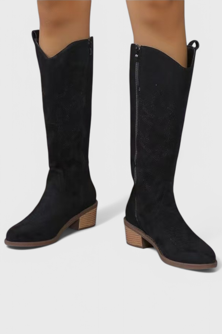 Elka Bottes Western en Suède à Coutures Classiques