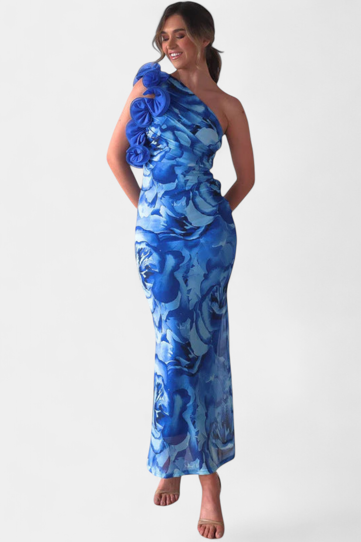 Maëlle Robe Midi à Une Épaule et Détail Floral 3D