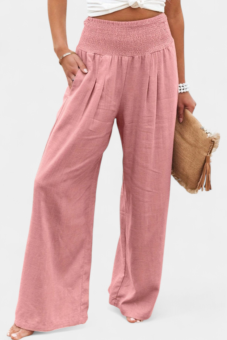 Lexia Pantalon Fluide en Coton et Lin à Taille Confortable