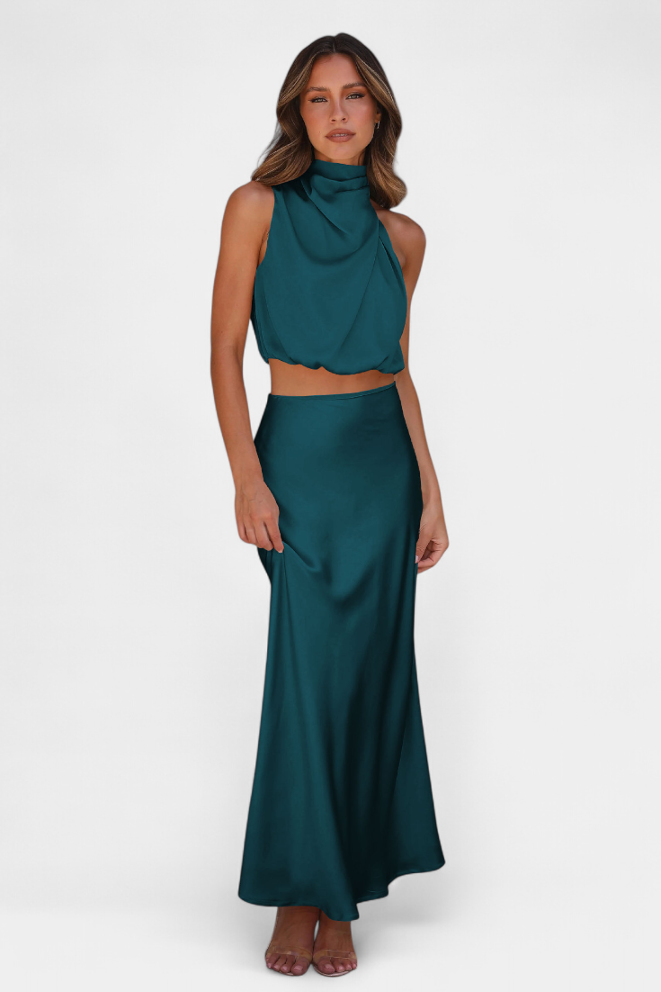 Hanna Ensemble Deux Pièces à Col Halter Drapé et Dos Nu