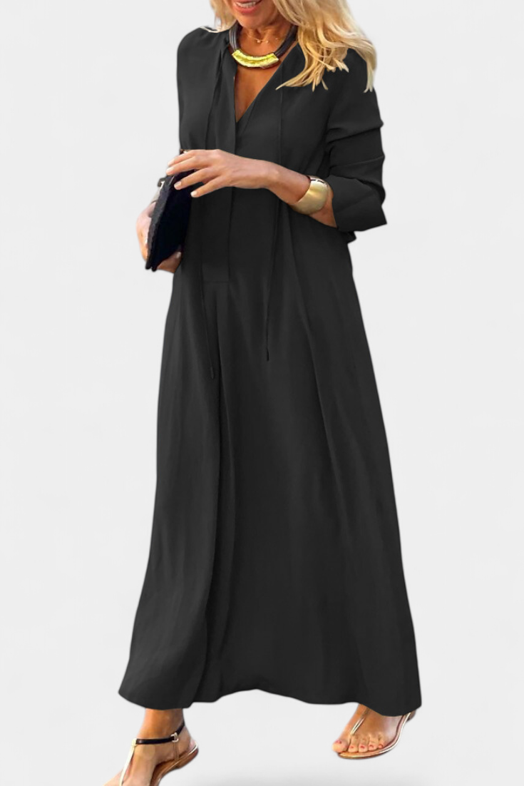 Verónica Robe Longue Fluide à Manches Longues et Décolleté en V