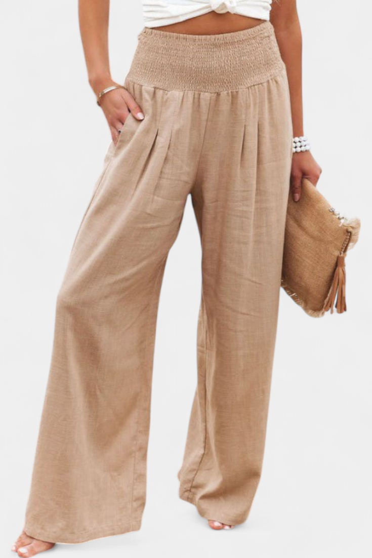 Lexia Pantalon Fluide en Coton et Lin à Taille Confortable