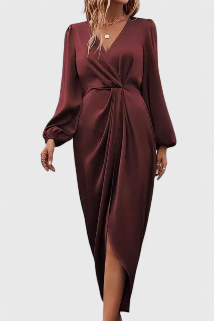 Giada Robe Longue à Manches Bouffantes et Fente Latérale
