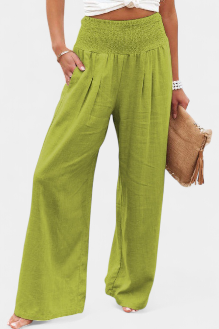 Lexia Pantalon Fluide en Coton et Lin à Taille Confortable