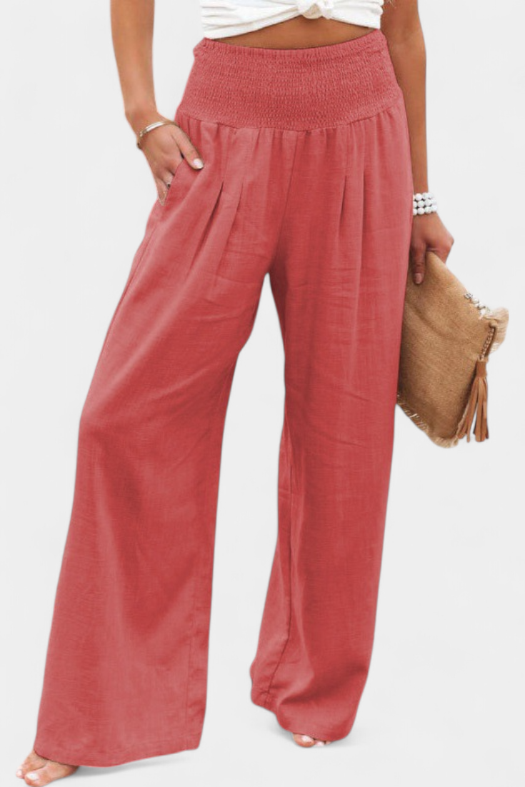 Lexia Pantalon Fluide en Coton et Lin à Taille Confortable