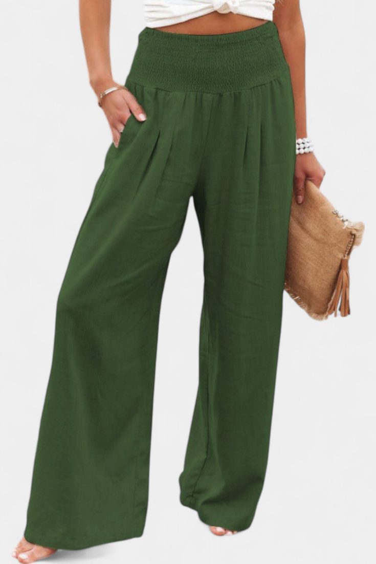 Lexia Pantalon Fluide en Coton et Lin à Taille Confortable