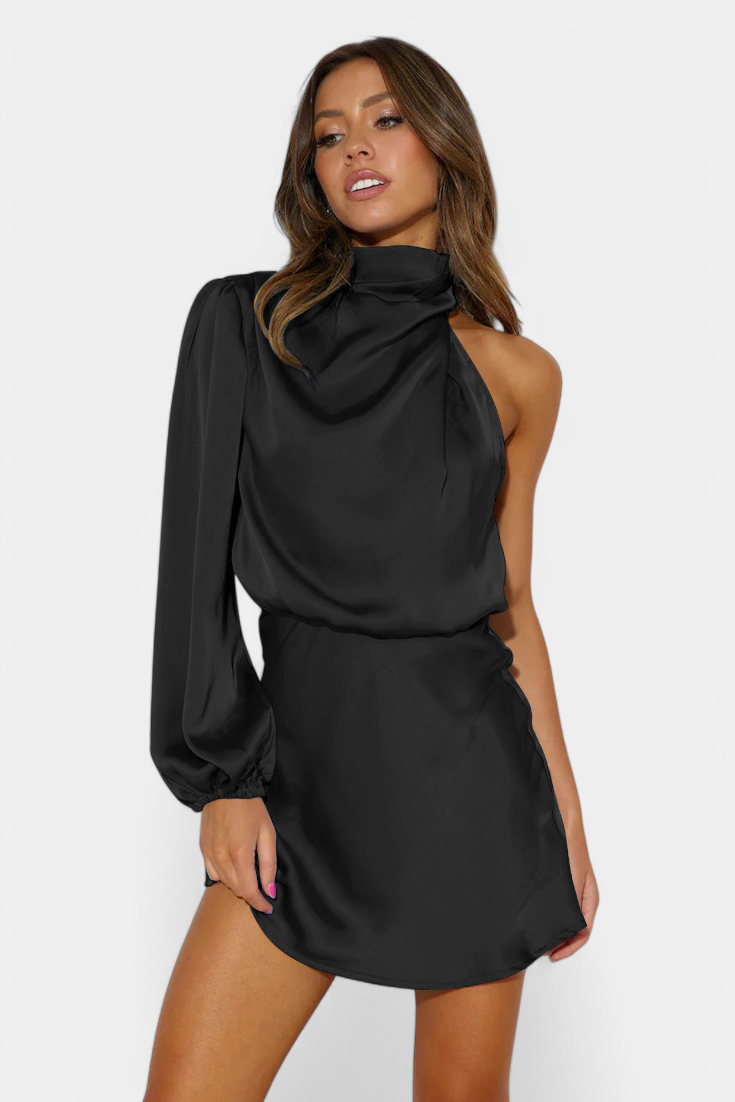 Mara Robe Mini Asymétrique à Décolleté Une Épaule et Drapé Fluide