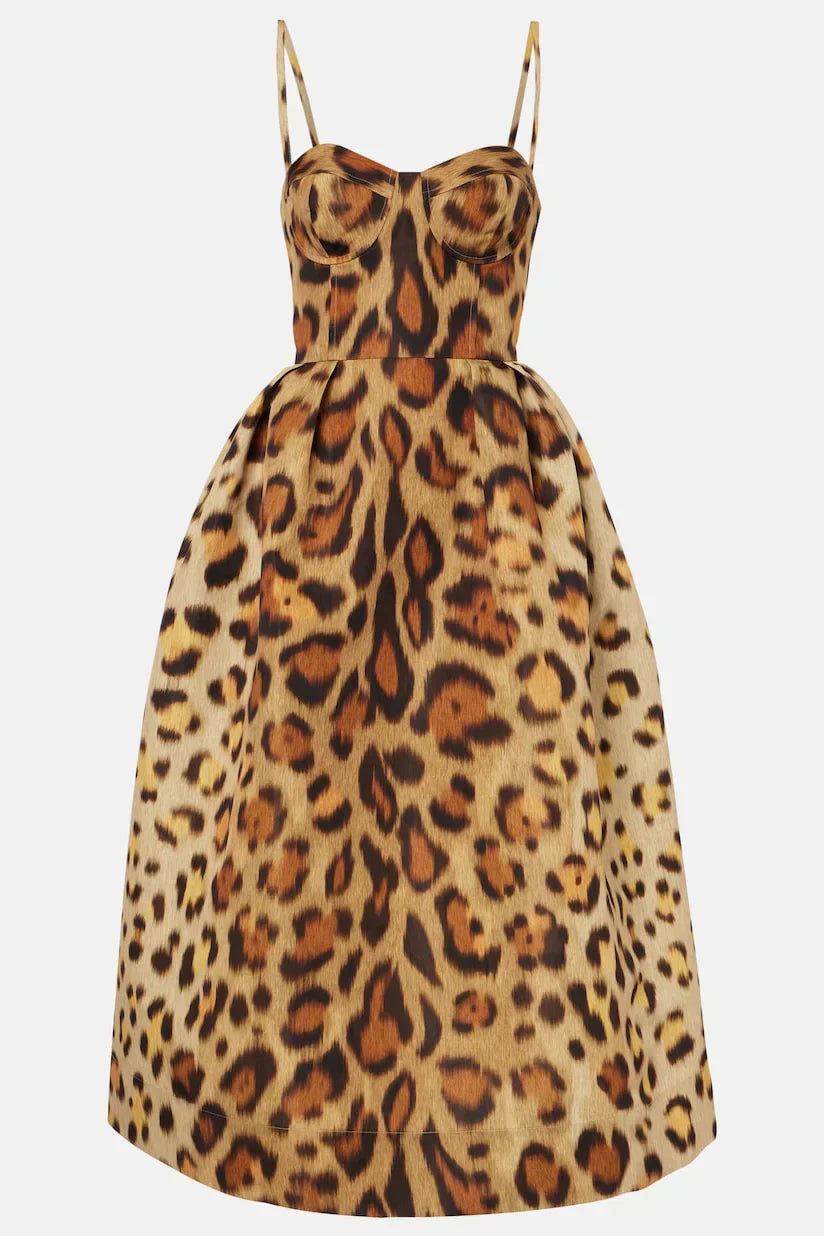 Tiana Robe Midi à Imprimé Léopard et Corset Bustier Sculptant