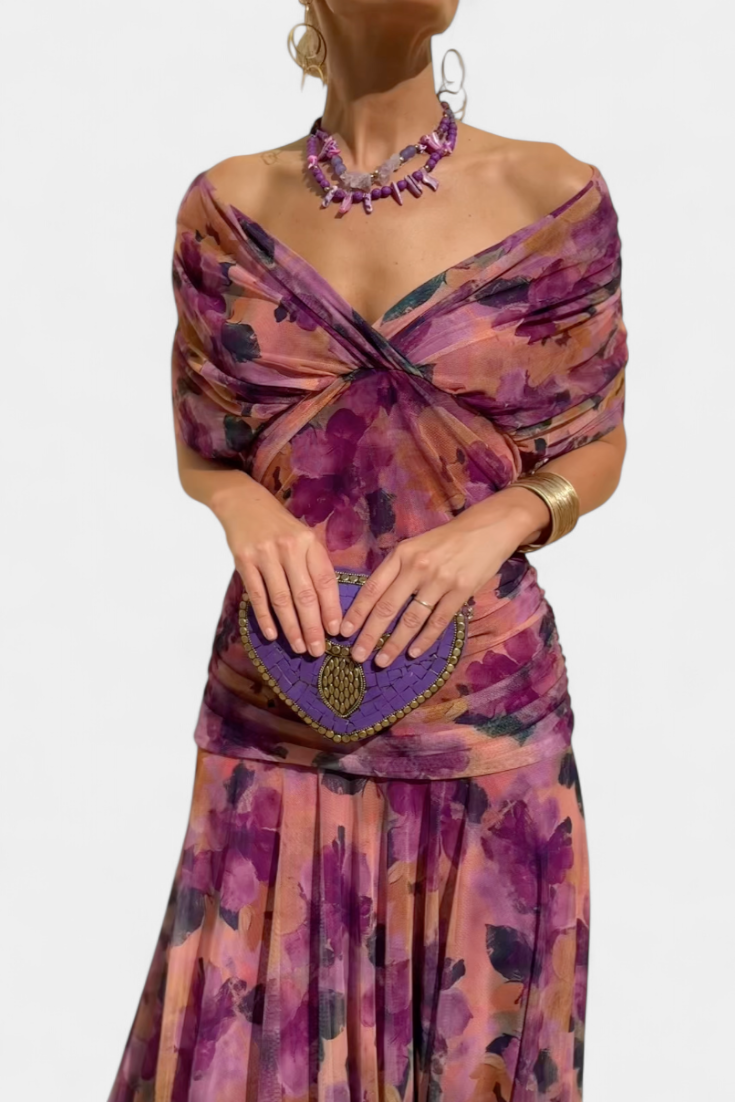 Alondra Robe Longue à Imprimé Floral et Taille Plissée
