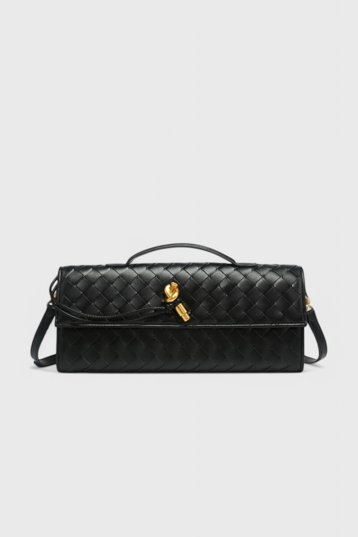 Melanie Clutch Fine à Nœud Doré et Bandoulière Polyvalente