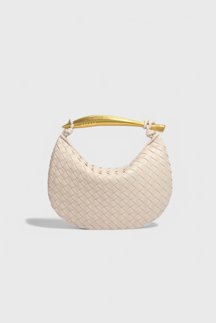 Gerda Sac Tissé en Cuir Vegan avec Poignée Sculpturale Dorée