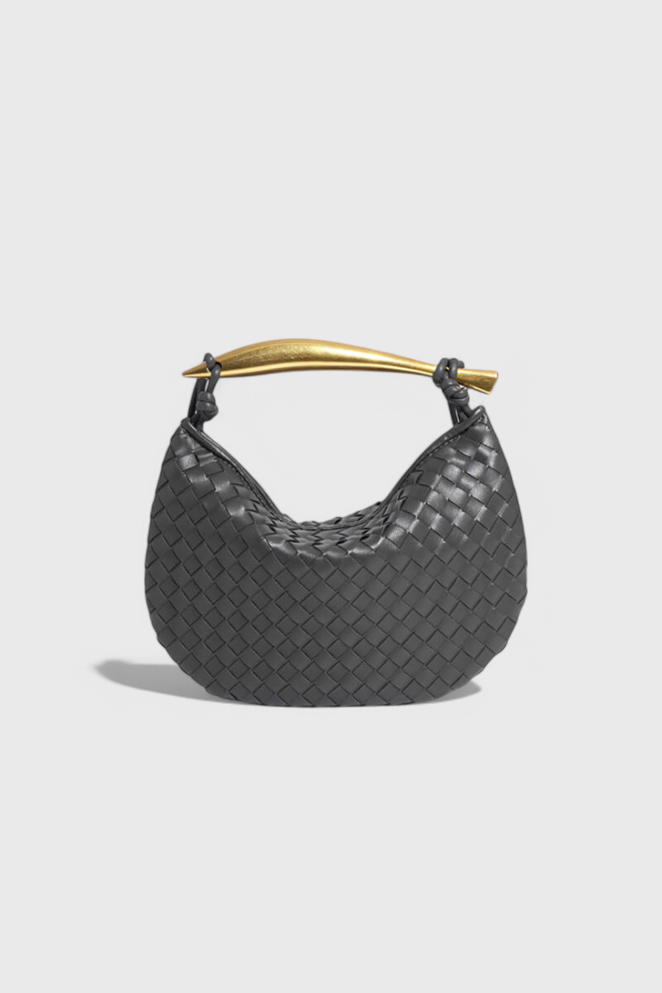 Gerda Sac Tissé en Cuir Vegan avec Poignée Sculpturale Dorée