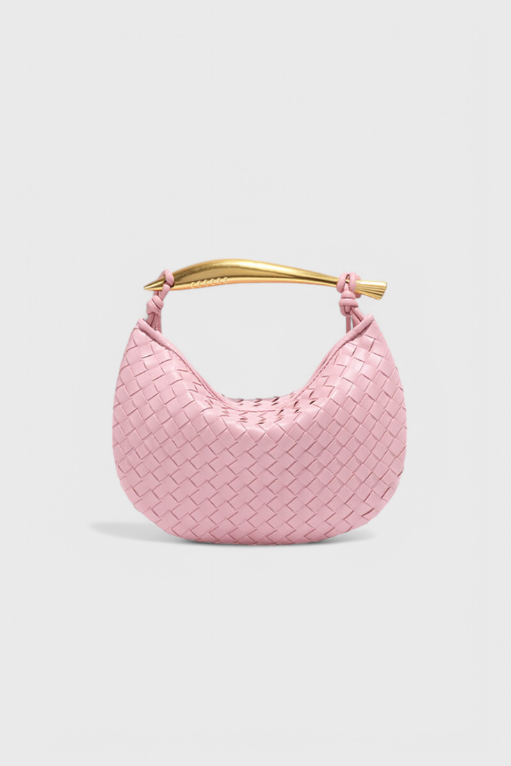 Gerda Sac Tissé en Cuir Vegan avec Poignée Sculpturale Dorée