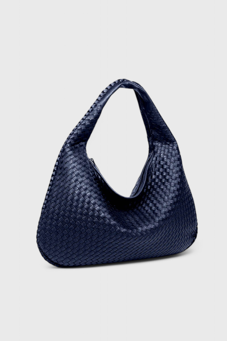 Tilly Sac à Bandoulière en Cuir Vegan Tressé et Détails Argentés