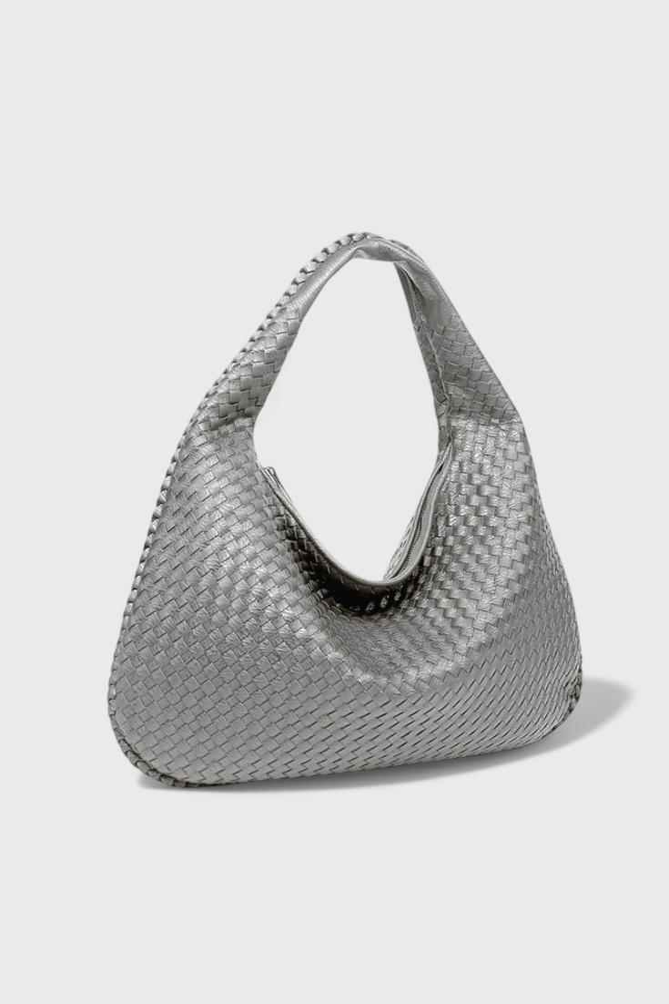 Tilly Sac à Bandoulière en Cuir Vegan Tressé et Détails Argentés