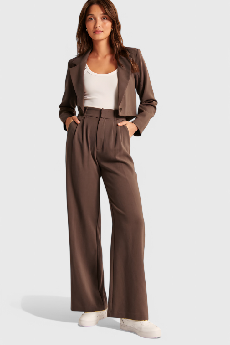 Tinashe Pantalon Taille Haute à Jambe Large et Poches Fonctionnelles