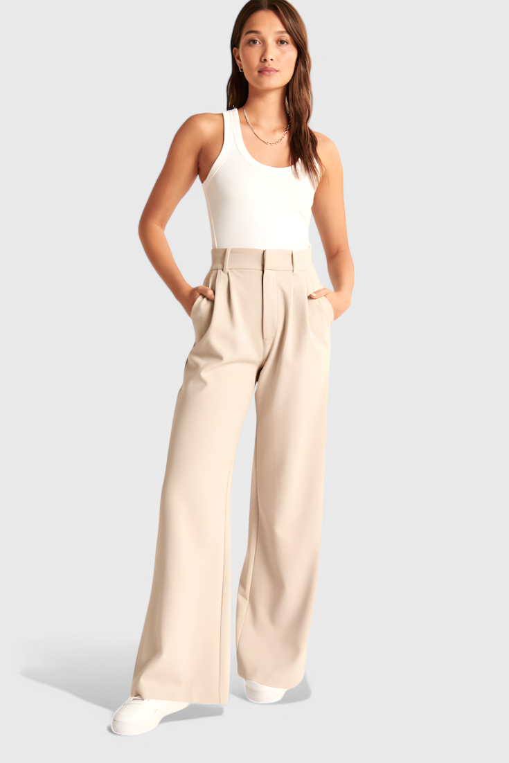 Tinashe Pantalon Taille Haute à Jambe Large et Poches Fonctionnelles