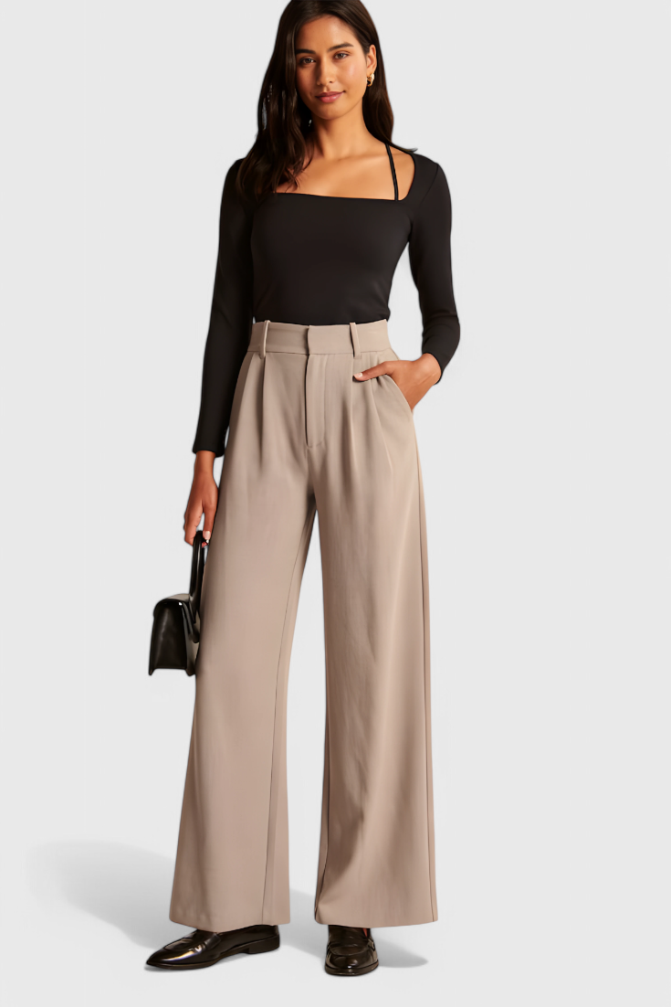 Tinashe Pantalon Taille Haute à Jambe Large et Poches Fonctionnelles