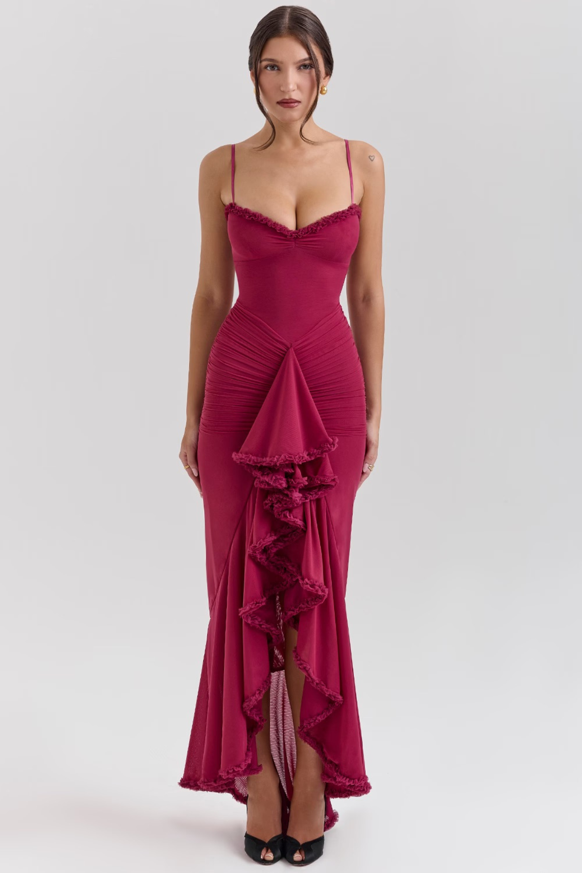 Roxanne Robe Maxi Bustier à Décolleté Cœur et Jupe à Volants