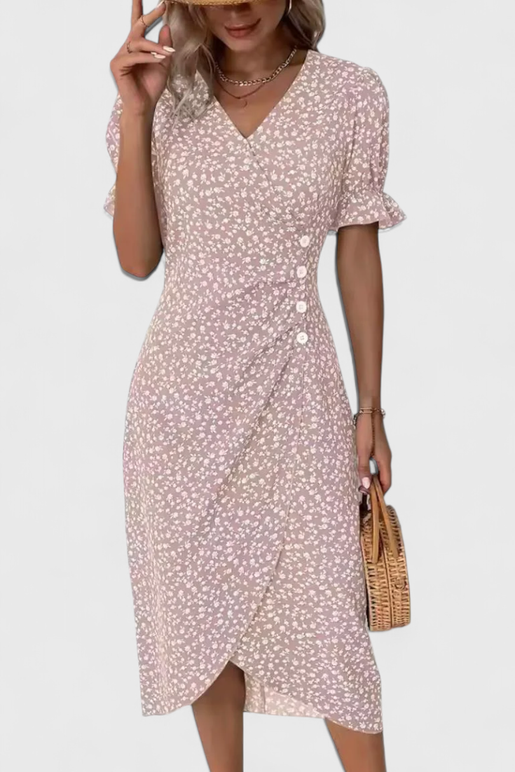 Joana Robe Midi à Imprimé Floral et Décolleté en V