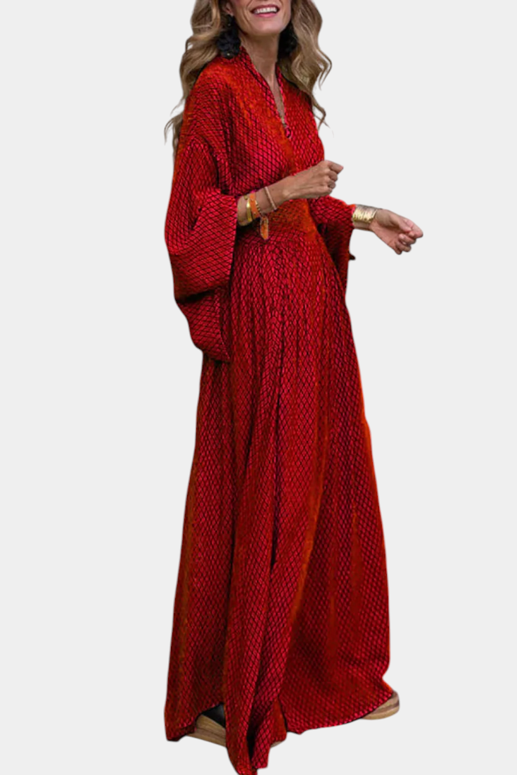 Anelia Robe Longue à Imprimé Géométrique et Décolleté en V