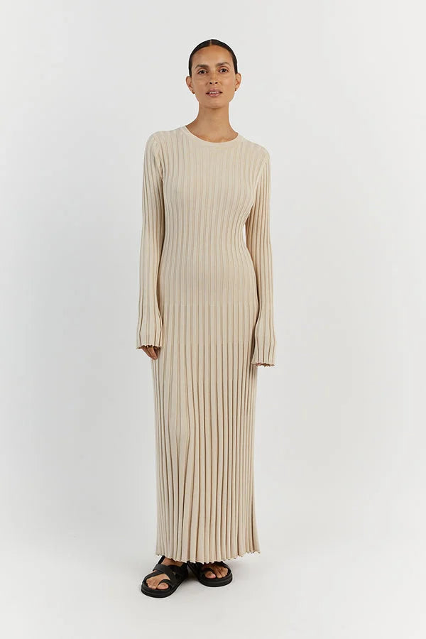 Darla Robe Midi en Maille Côtelée avec Ceinture Ajustable