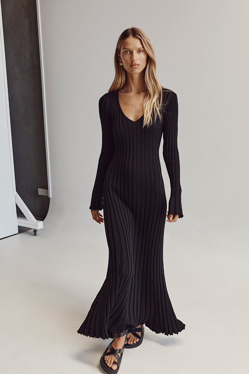 Darla Robe Midi en Maille Côtelée avec Ceinture Ajustable