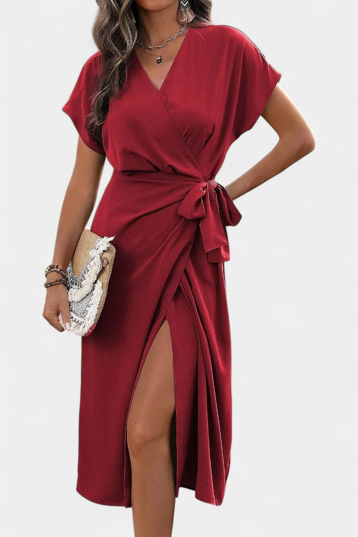 Begoña Robe Croisée à Ceinture Ajustable et Décolleté en V