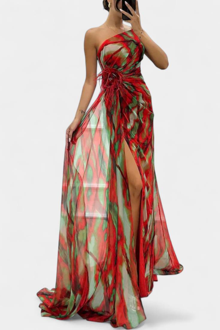 Aylin Robe Asymétrique à Imprimé Vibrant et Coupe Ajustée