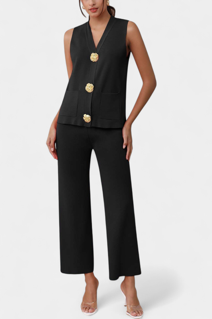Jacey Ensemble Gilet en Tricot et Pantalon à Jambes Larges