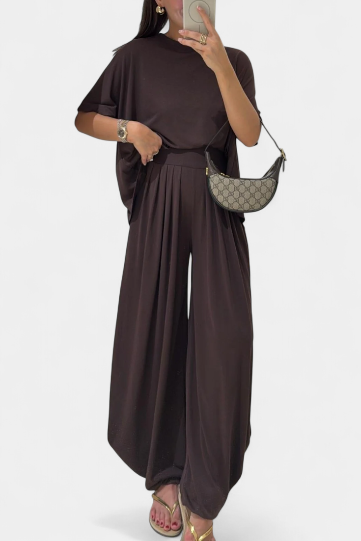 Trista Ensemble Minimaliste en Modal avec Top Droit et Pantalon Ample