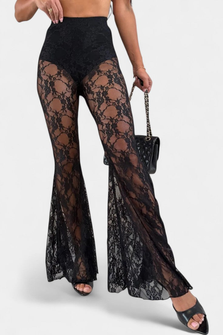 Demelza Ensemble avec Blazer Ceinturé et Pantalon Sirène en Dentelle Florale