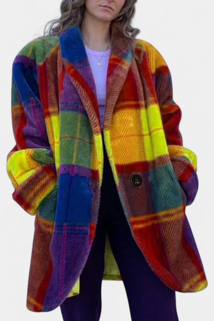 Glazel Manteau Long Oversized à Carreaux Classiques
