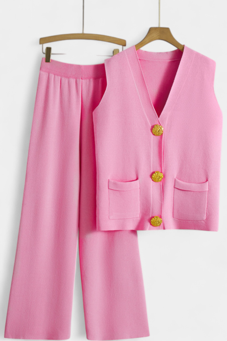 Jacey Ensemble Gilet en Tricot et Pantalon à Jambes Larges