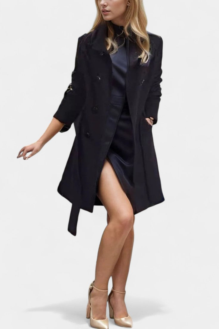 Jacinthe Manteau à Double Boutonnage avec Ceinture et Col Montant