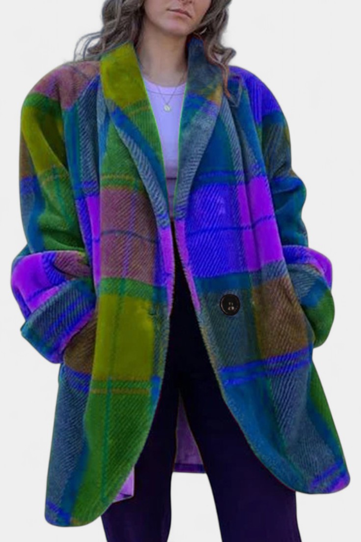 Glazel Manteau Long Oversized à Carreaux Classiques