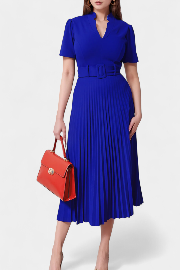 Seliora Robe Midi Cintrée à Ceinture et Jupe Plissée