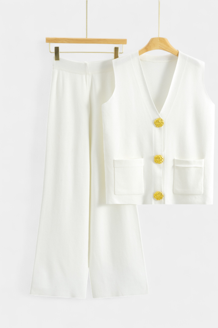 Jacey Ensemble Gilet en Tricot et Pantalon à Jambes Larges