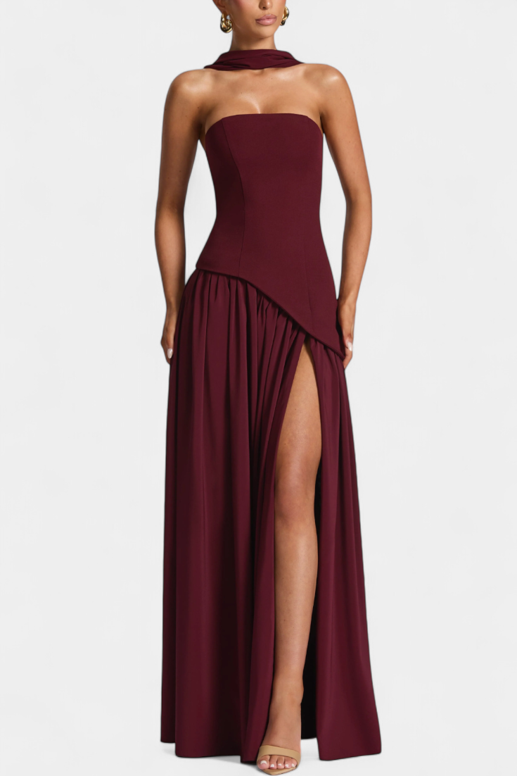 Celaena Robe Off Shoulder en Chiffon avec Fente Latérale