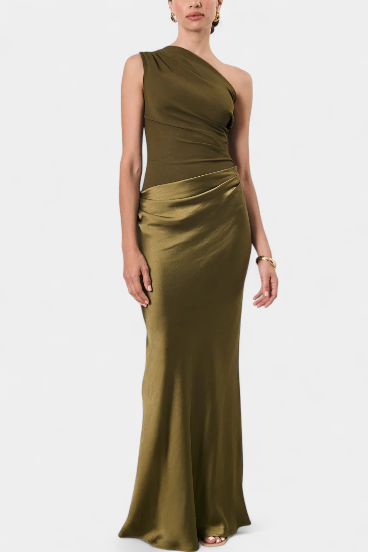 Ottavia Robe Longue Plissée à Épaule Asymétrique