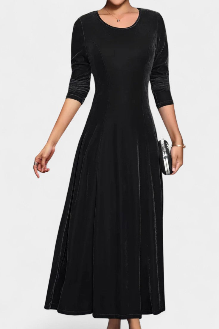 Tiphaine Robe Maxi en Velours à Manches Longues et Col Rond
