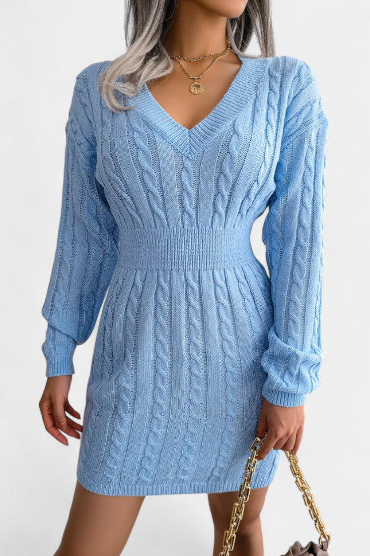 Cléora Robe Pull Mini Près du Corps à Manches Longues en Maille Torsadée
