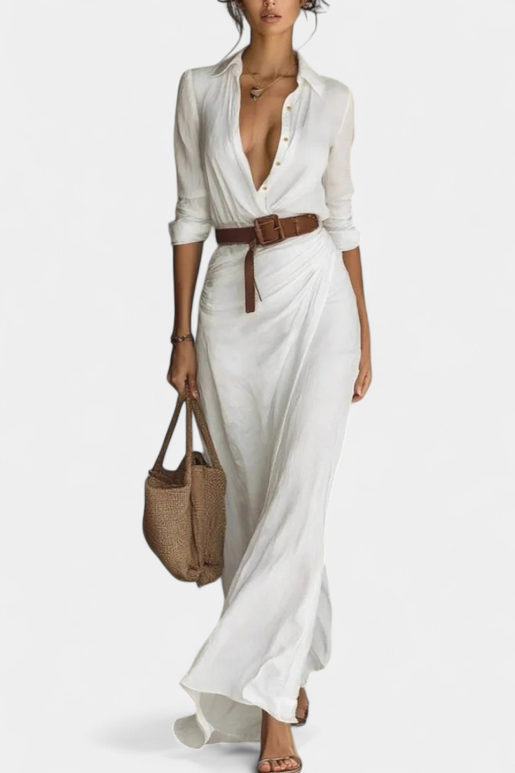 Souline Robe Maxi à Revers et Taille Ceinturée