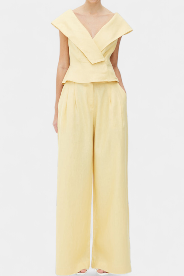 Hayden Ensemble Top Structuré à Décolleté Enveloppant et Pantalon Palazzo