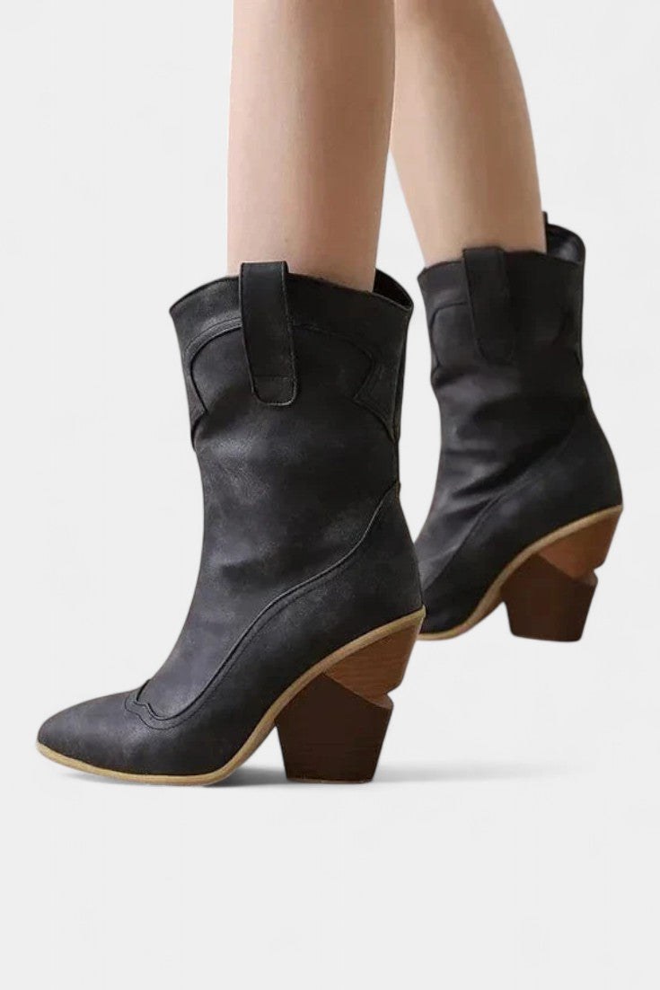 Botin Western en Cuir Souple à Pointe Effilée et Talon Bloc