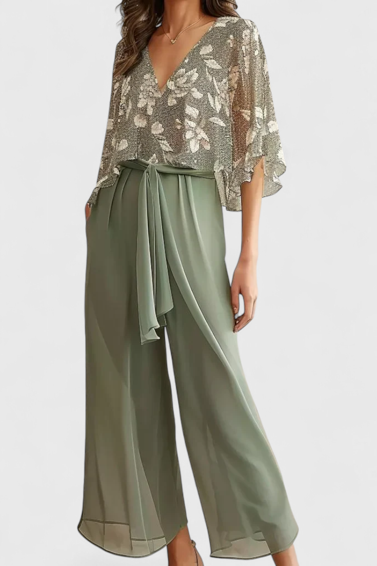 Claribel Ensemble à Décolleté en V et Pantalon à Jambes Larges