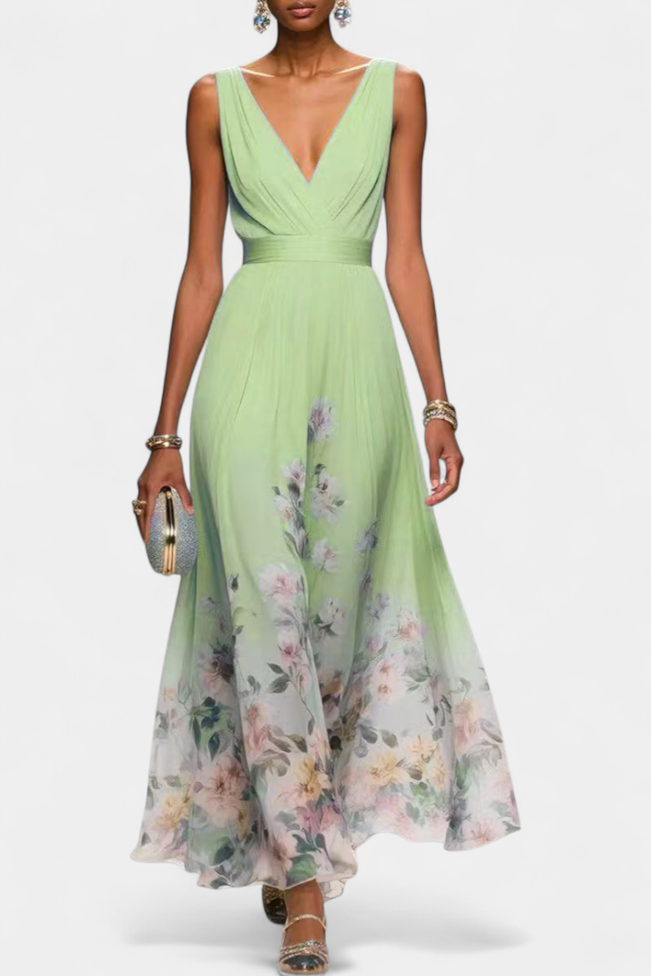 Sauline Robe Longue en Georgette Florale à Décolleté en V