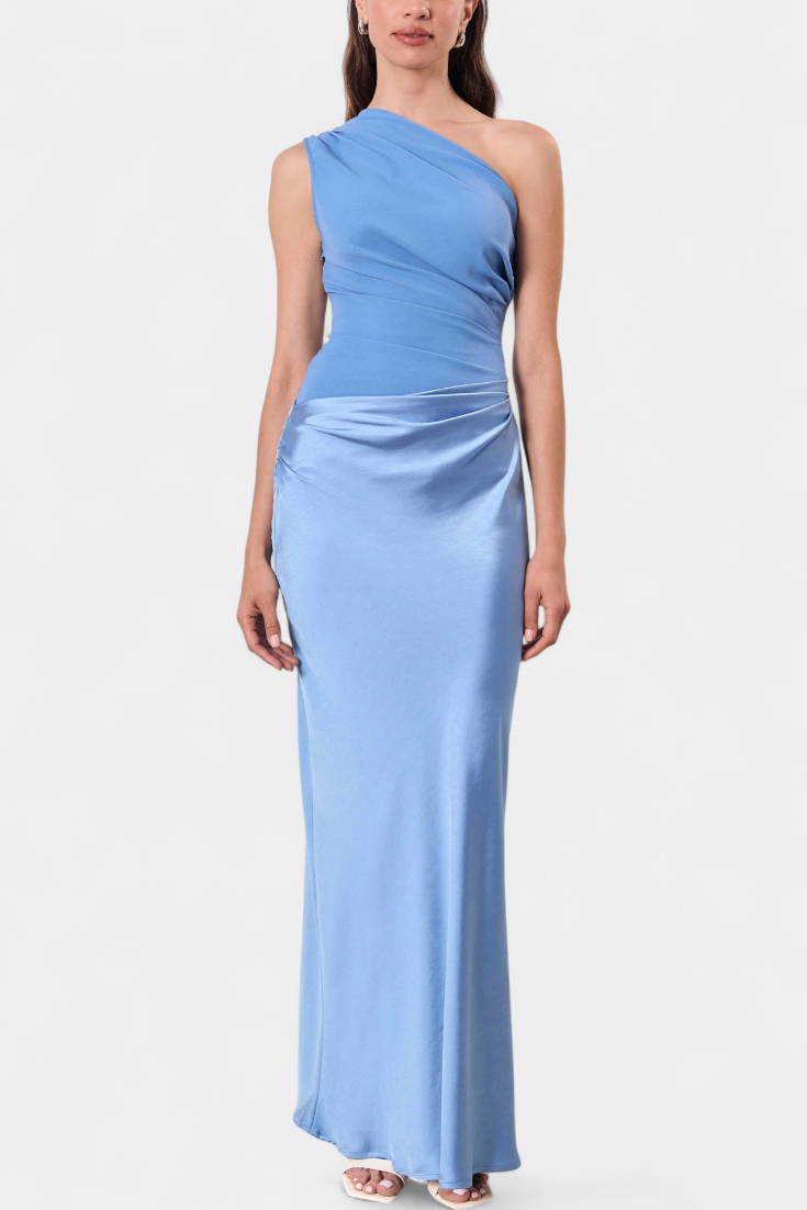 Ottavia Robe Longue Plissée à Épaule Asymétrique