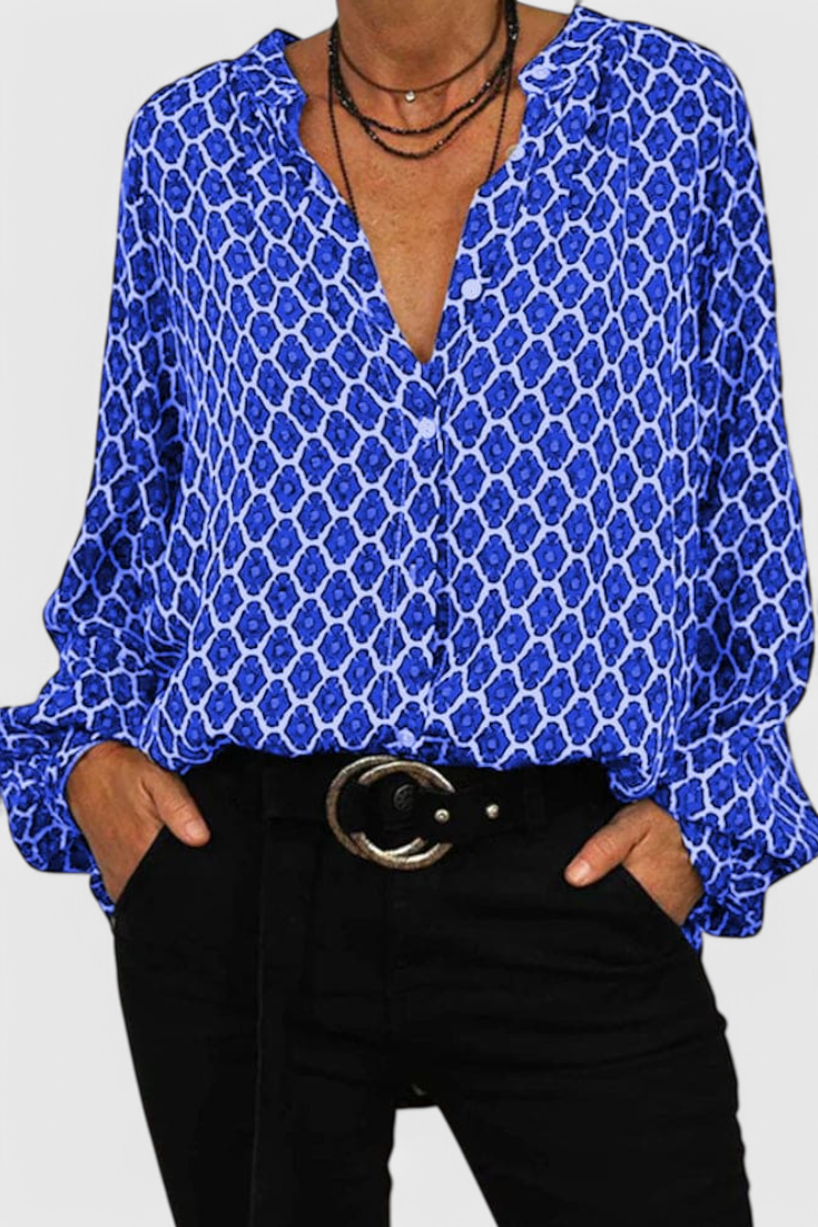 Jemima Blouse à Imprimé Géométrique et Détails de Boutons